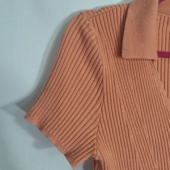 Abercrombie & Fitch Womens Bodycon Dress Short Sleeve Apricot Ribbed Mini Medium - Picture 5 of 11